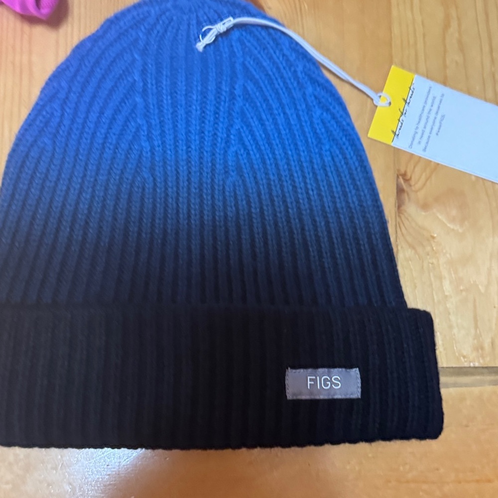 Figs Ribbed Ombre Beanie - Bright Blue to Black